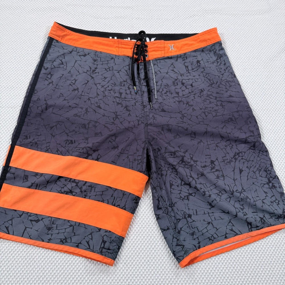 Hurley Phantom JJF Board Shorts Mens 36 L Grey Orange Cracked Ice Swim Trunks 21